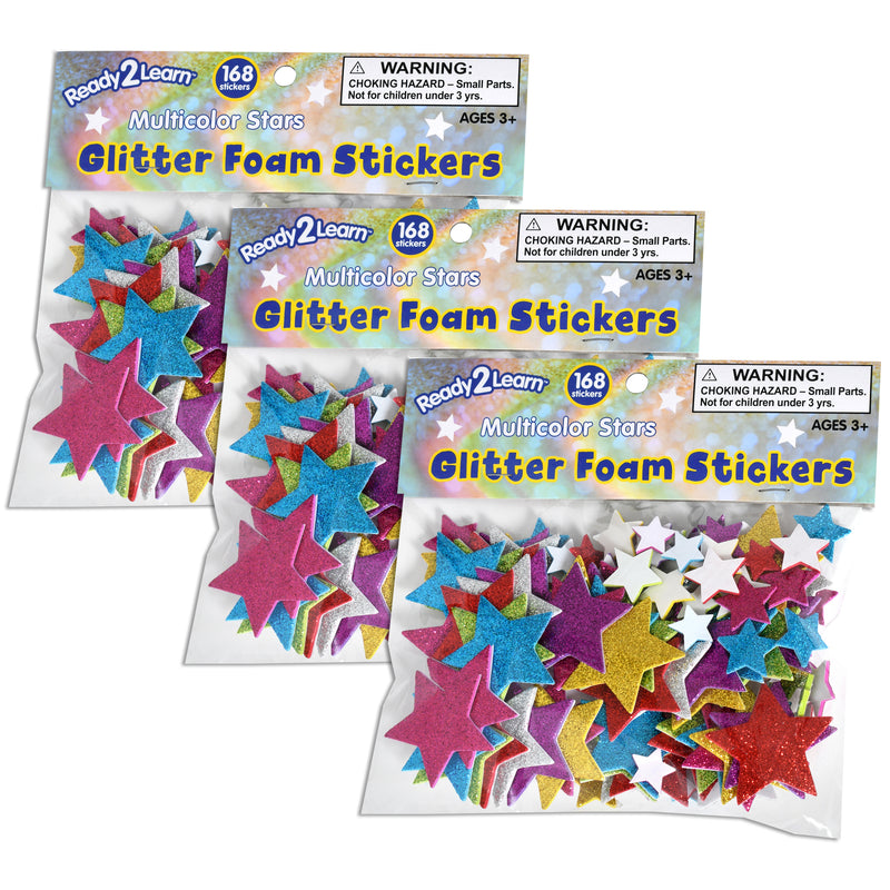 (3 Pk) Multi Stars Glitter Stickers Foam