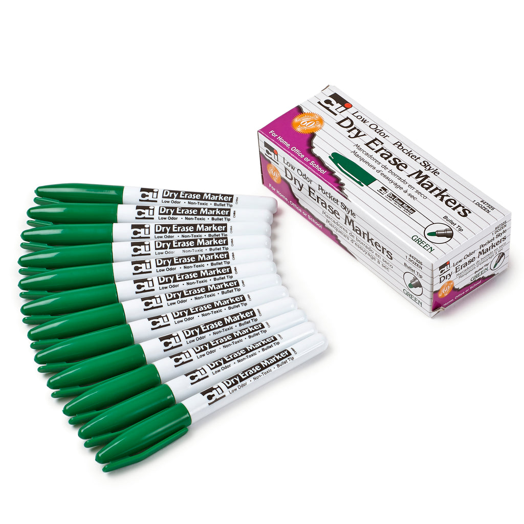 12ct Green Bullet Tip Dry Erase Markers Pocket Style