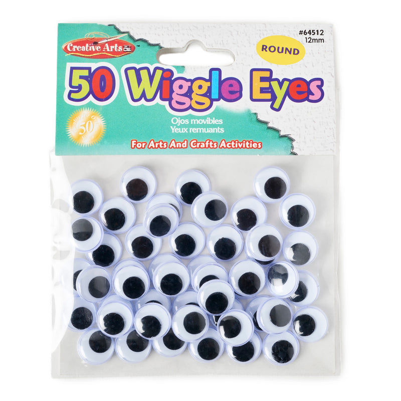 Wiggle Eyes Round 12mm Black 50ct