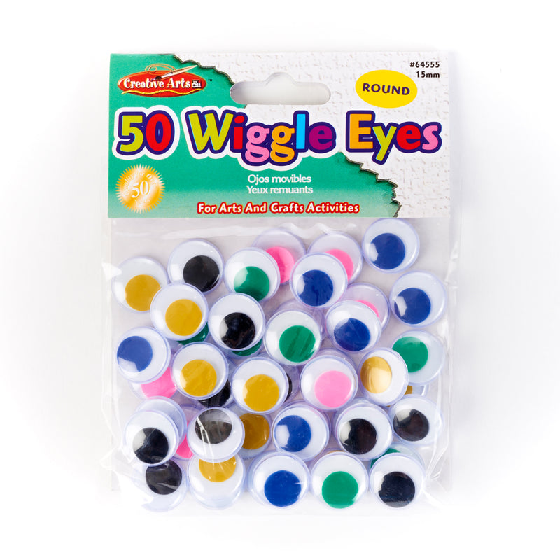 WIGGLE EYES ROUND 15MM ASST 50CT