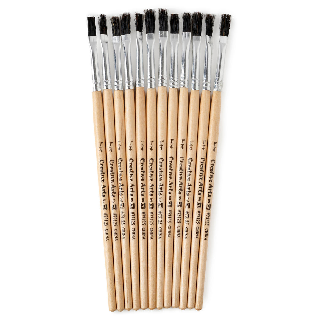 Brushes Stubby Easel Flat 1-4in Natural Bristle 12ct