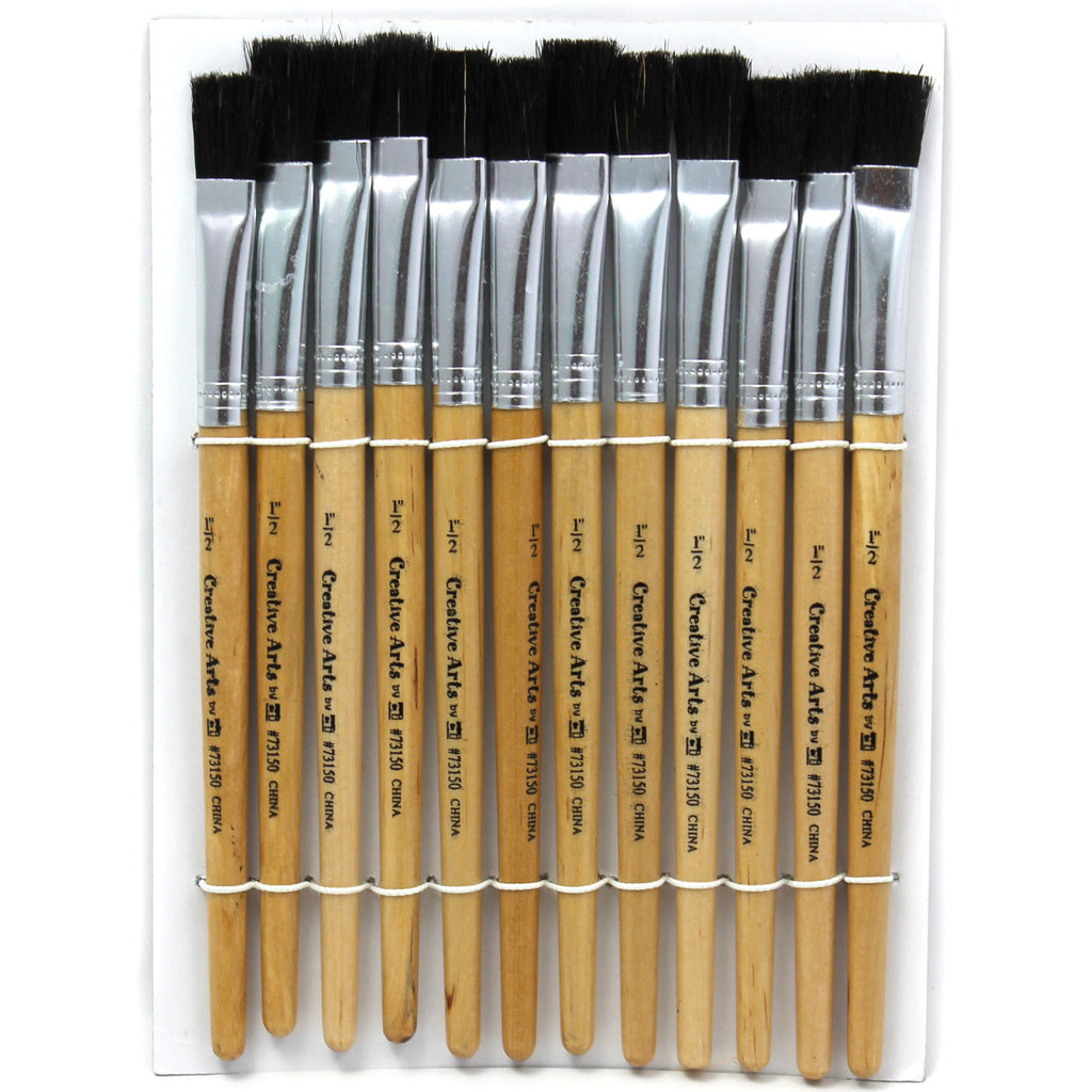 Brushes Stubby Easel Flat 1-2in Natural Bristle 12ct