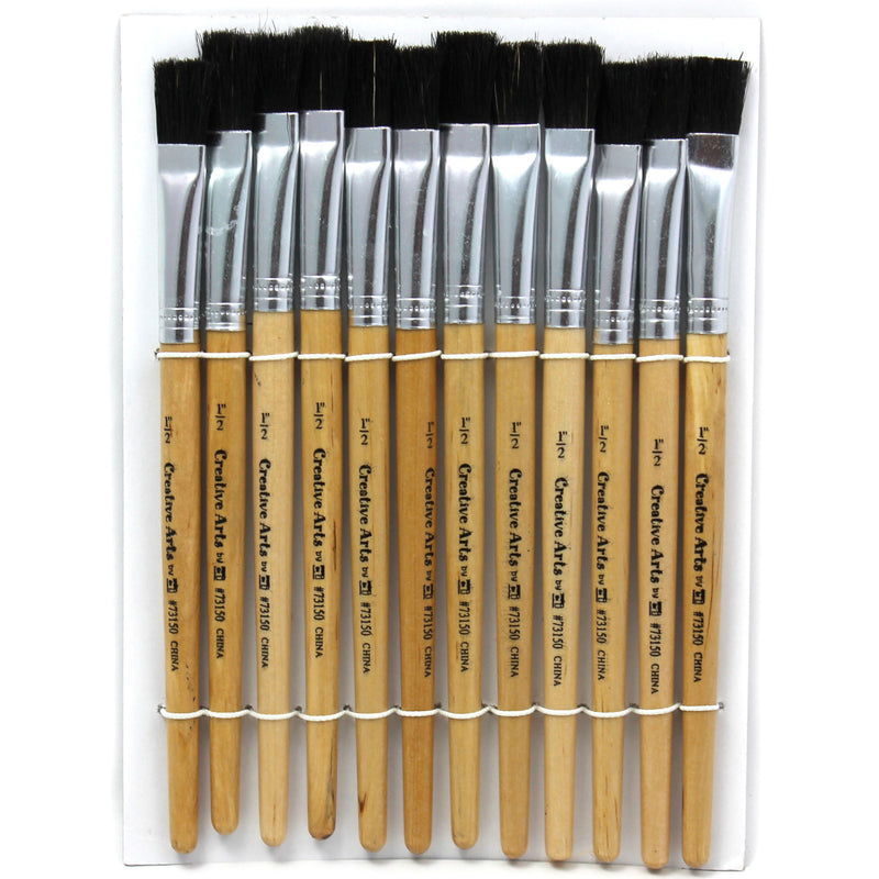 Brushes Stubby Easel Flat 1-2in Natural Bristle 12ct