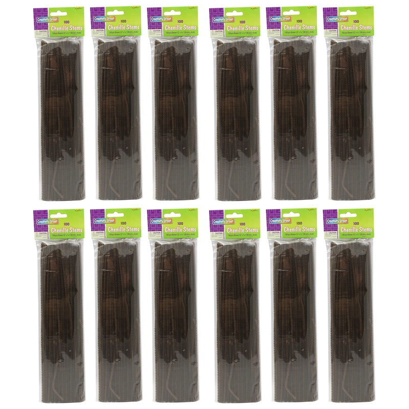 (12 Pk) Chenille Stems Brown 12in 100 Per Pk