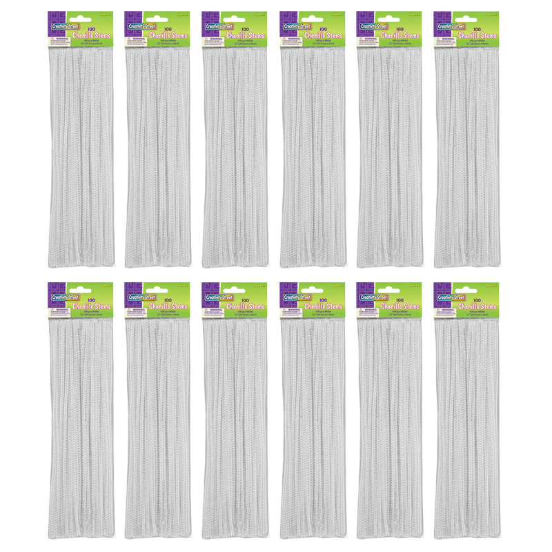 (12 Pk) Chenille Stems White 12in 100 Per Pk