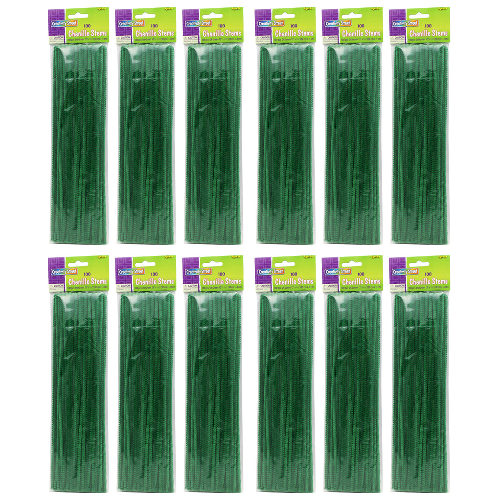 (12 Pk) Chenille Stems Green 12in 100 Per Pk