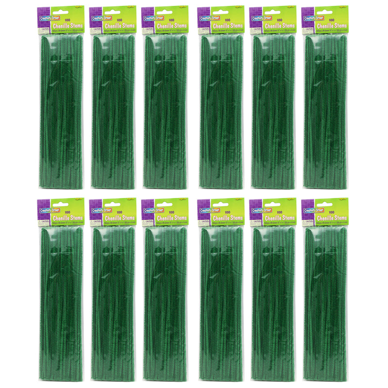 (12 Pk) Chenille Stems Green 12in 100 Per Pk