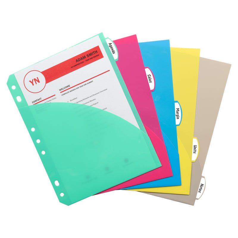 Mini Size 5 Tab 5pk Poly Index Dividers With Pockets