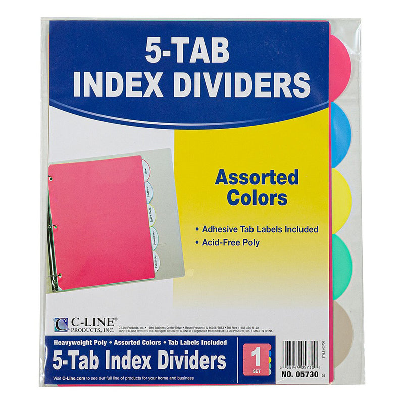 5 Tab Poly Index Dividers Assorted 5 Standard Tab