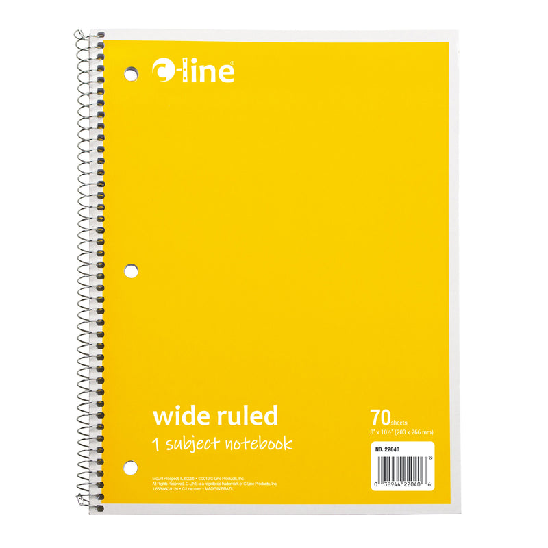 1-Subject Notebook, 70 Page, Wide Ruled, Yellow