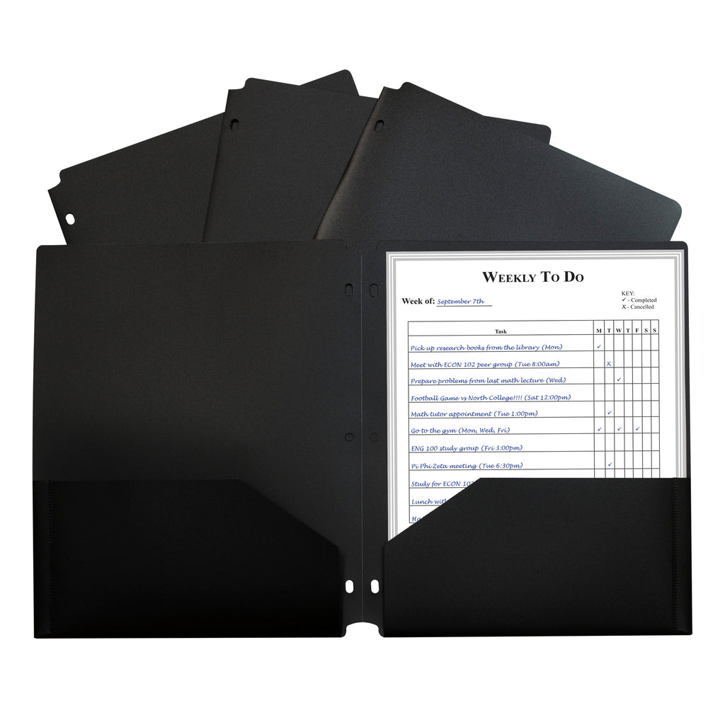 2 Pocket Poly Portfolio Black W- 3 Hole Punch