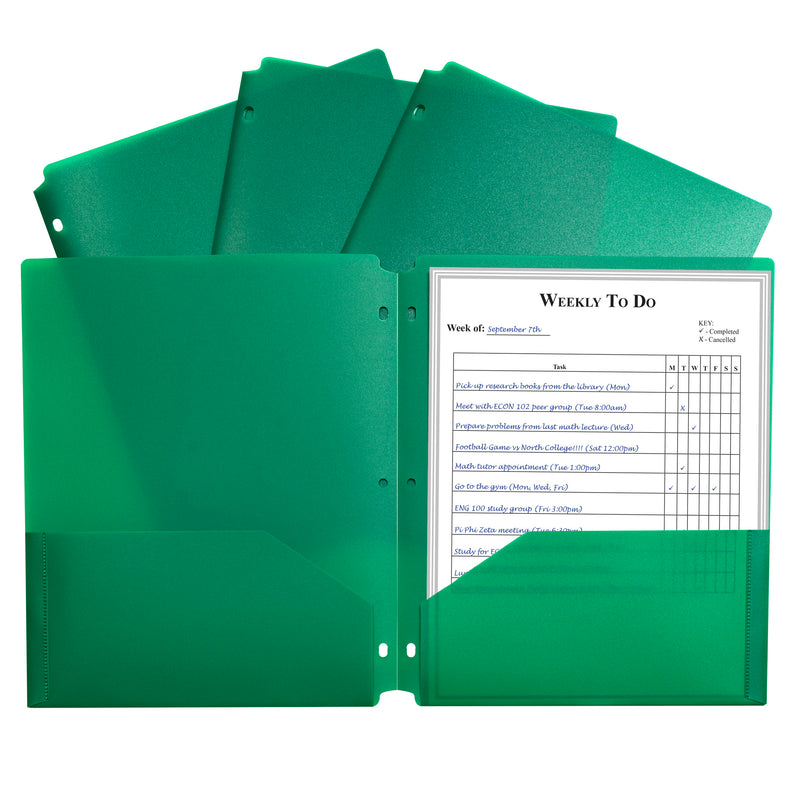 C-Line® Two-Pocket Poly Portfolio with Three-Hole Punch, Green