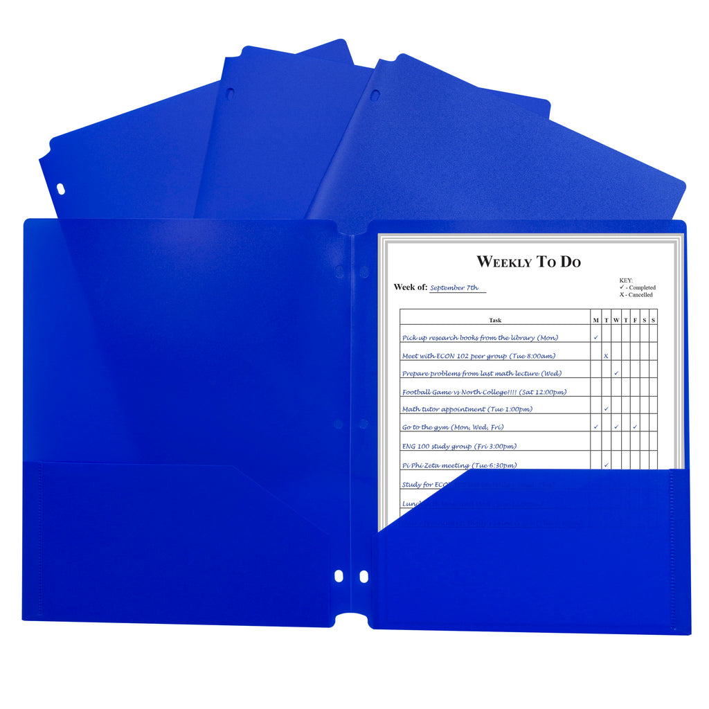 2 Pocket Poly Portfolio Blue W- 3 Hole Punch