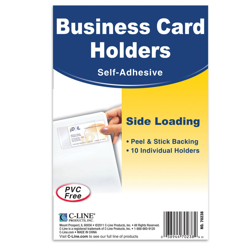 Self-Adhesive Business Card Holder, Side Load, 2" x 3-1-2", Pack of 10