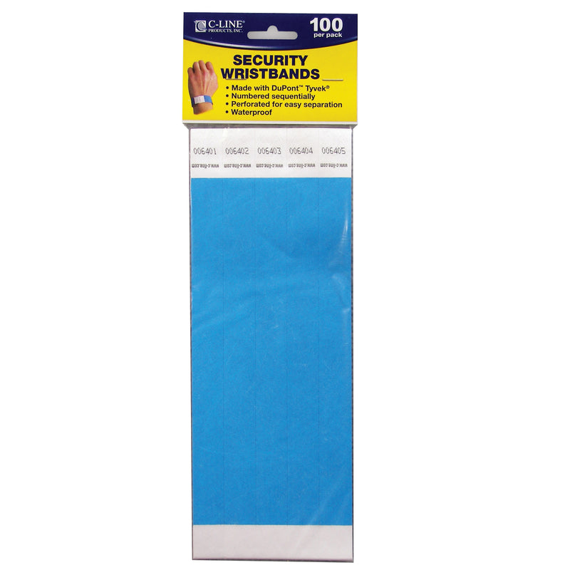 (2 Pk) C Line Dupont Tyvek Blue Security Wristbands 100 Per Pk
