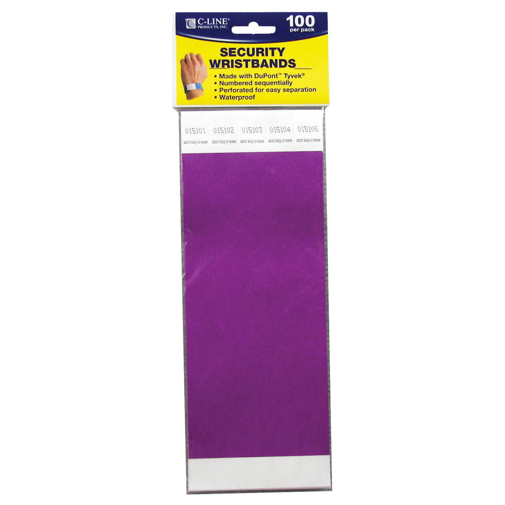 C Line Dupont Tyvek Purple Security Wristbands 100pk
