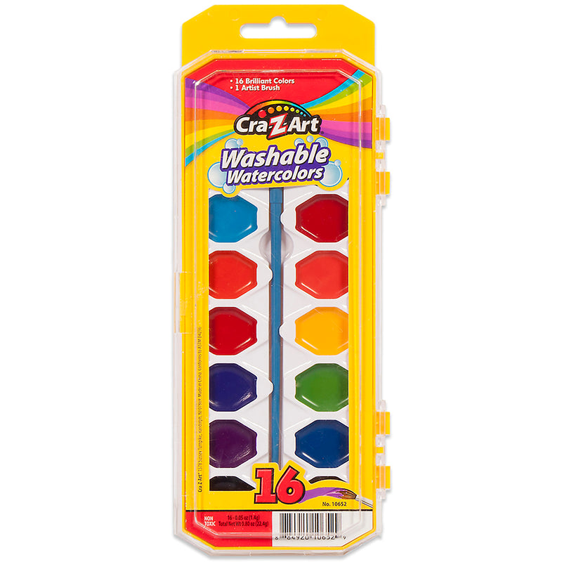 16ct Washable Watercolors W-brush Peggable Tray