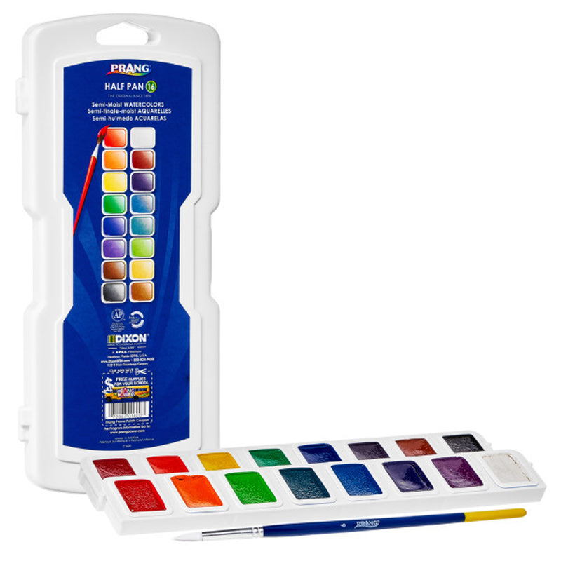 Half Pan Watercolors 16 Colors W-brush Prang