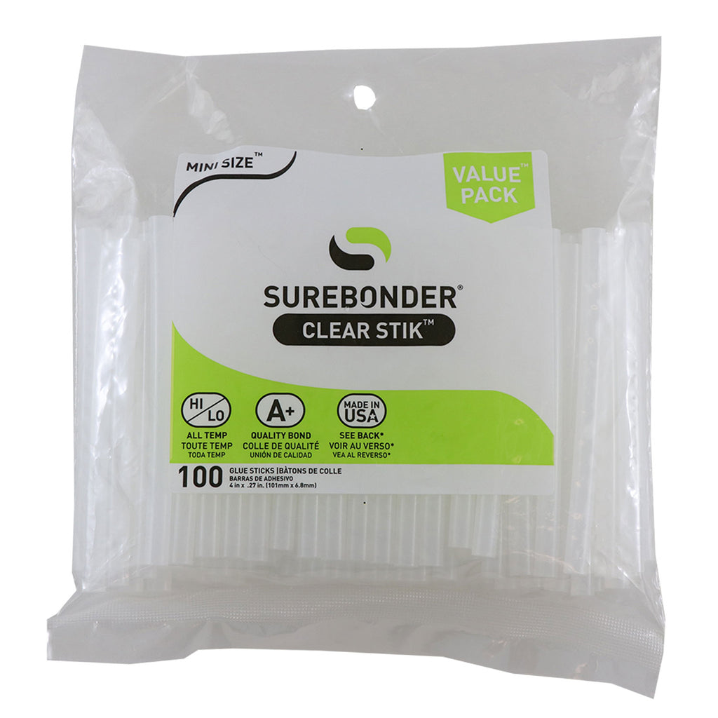 Mini Clear Glue Stick 100 Pk Size 4 Dual Temp Surebonder