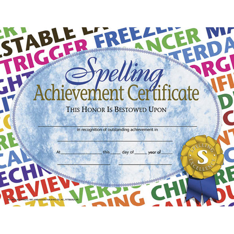 Spelling Achievement 30-pk 8.5x11 Certificates