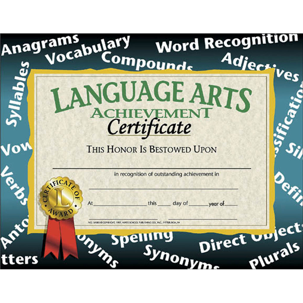 Certificates Language Arts 30-pk Achievement 8.5 X 11