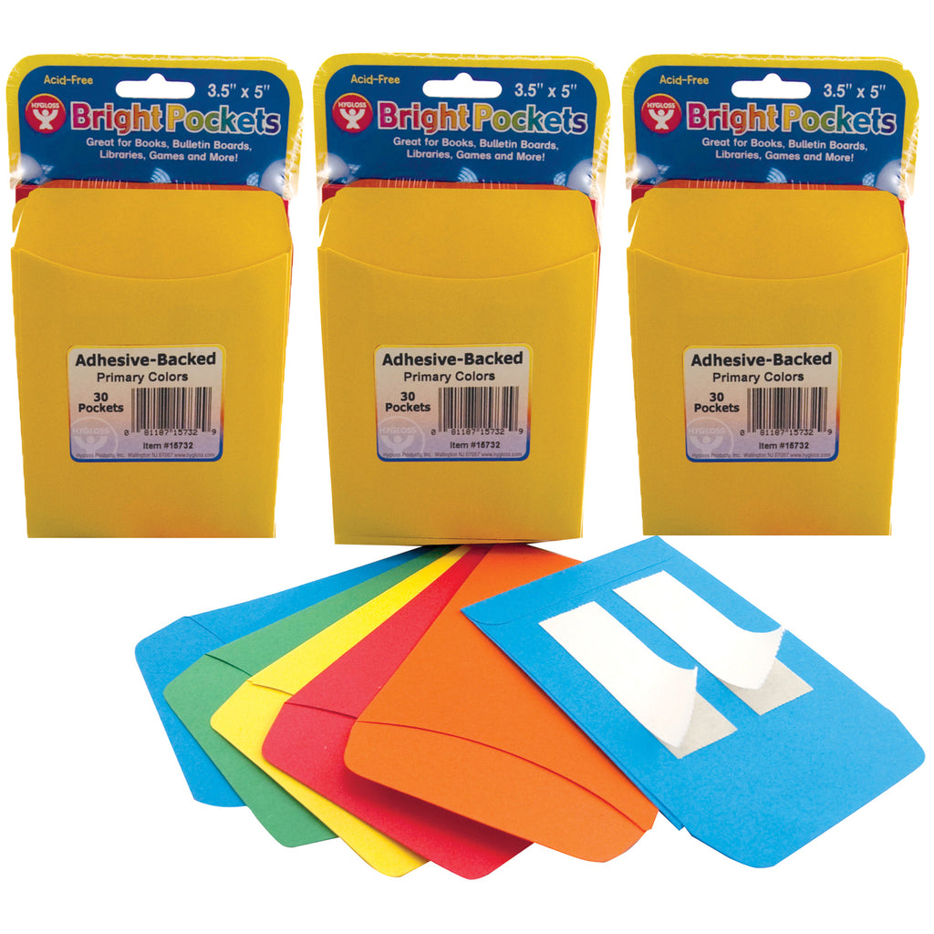 (3 Pk) Pressure Sensitive Pockets 30pk Primary Colors