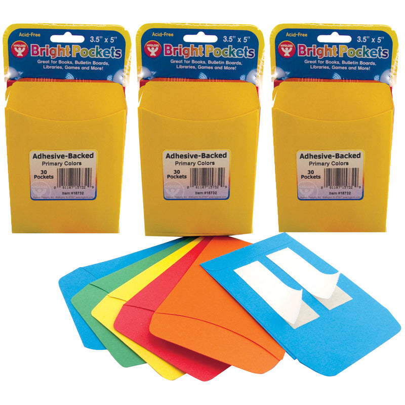(3 Pk) Pressure Sensitive Pockets 30pk Primary Colors