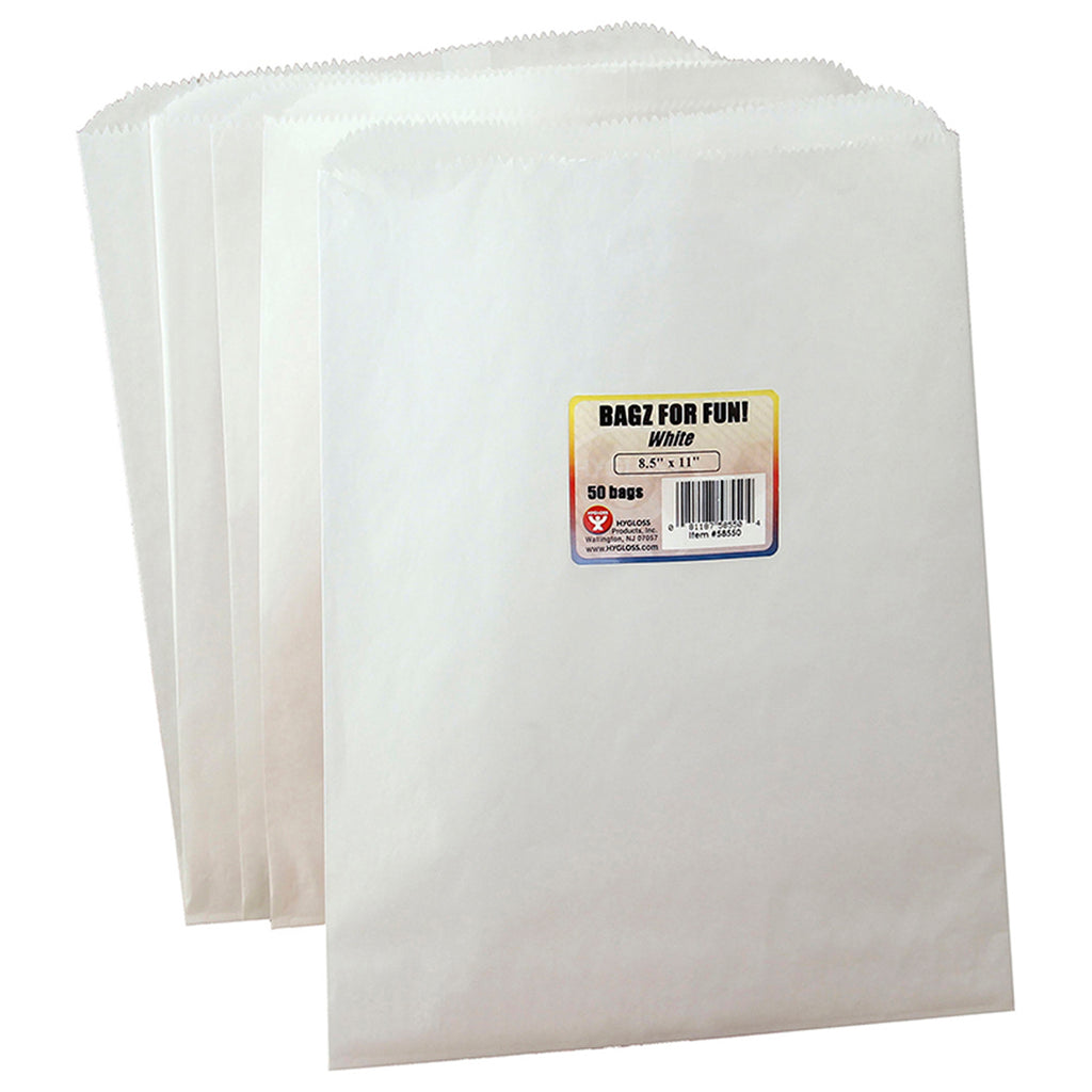 Colorful Paper Bags 8.5x11 White 50 Pinch Bottom