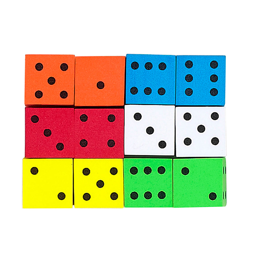(6 Pk) 16mm Foam Dice 12pk Assorted Color Spot