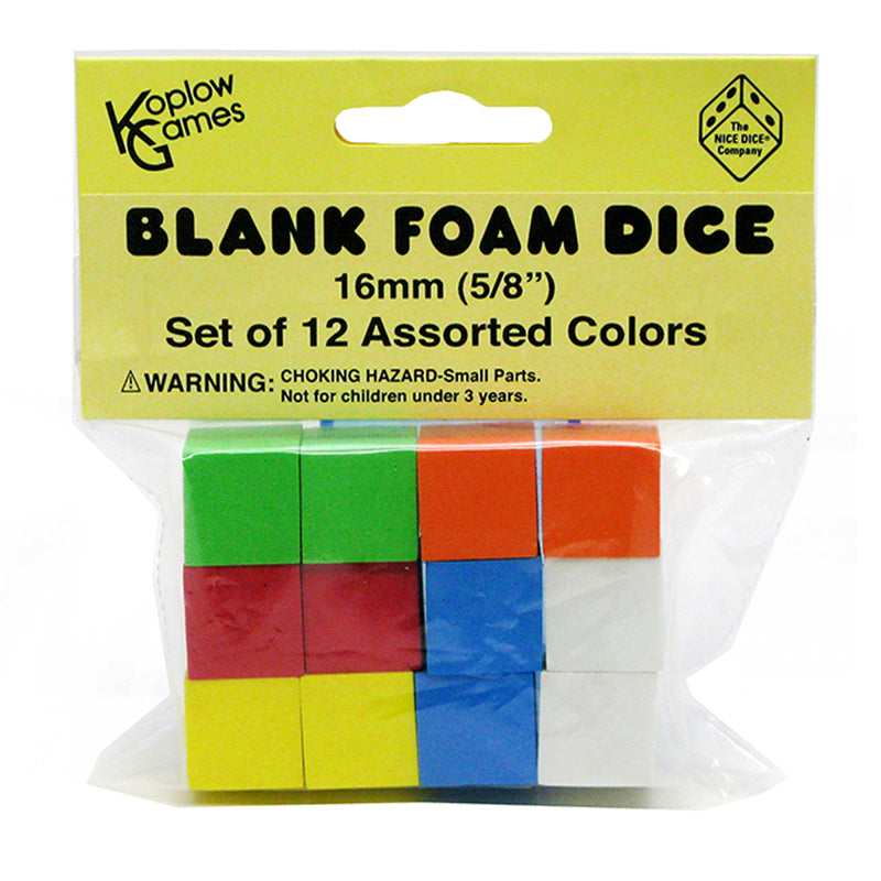 16mm Foam Dice 12pk Assorted Color Blank