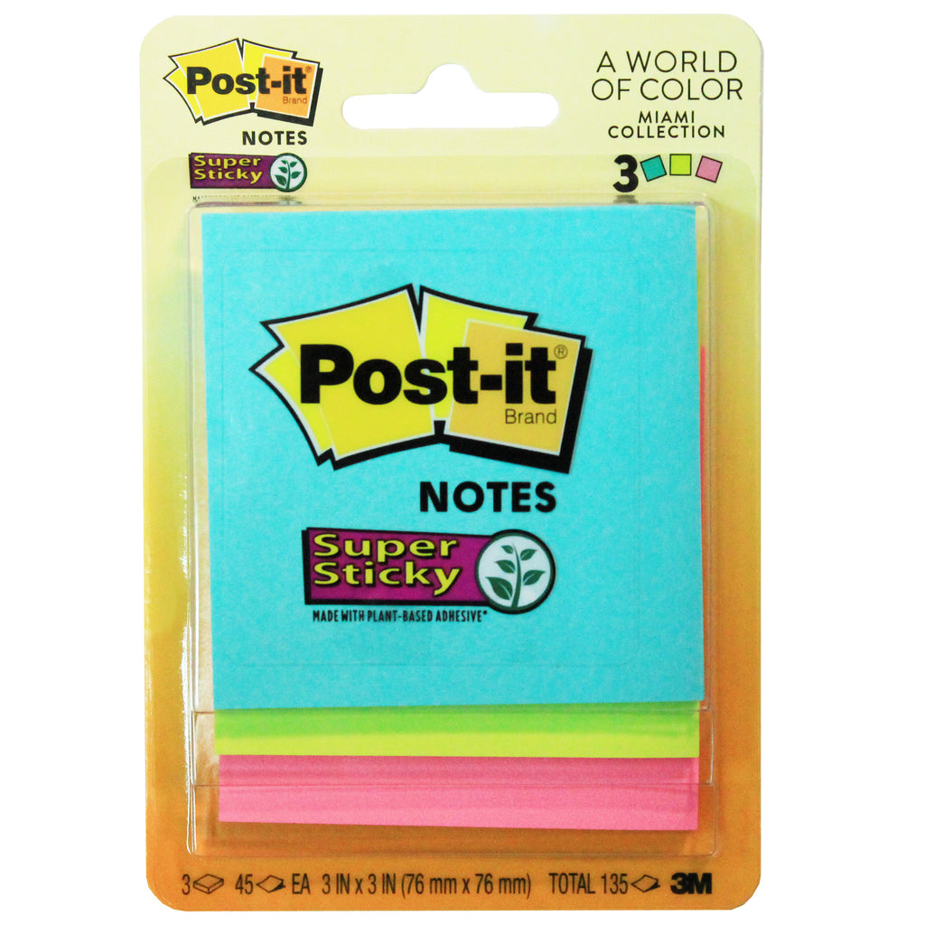 Post-it Ss Notes 3x3 3 Pads 45 Shts-pad Miami Collection