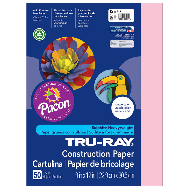 Tru Ray 9 X 12 Pink 50 Sht Construction Paper