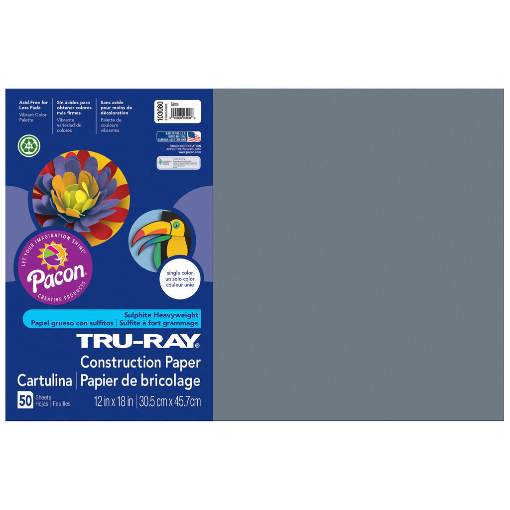 Tru Ray 12x18 Slate Construction Paper 50sht Per Pk