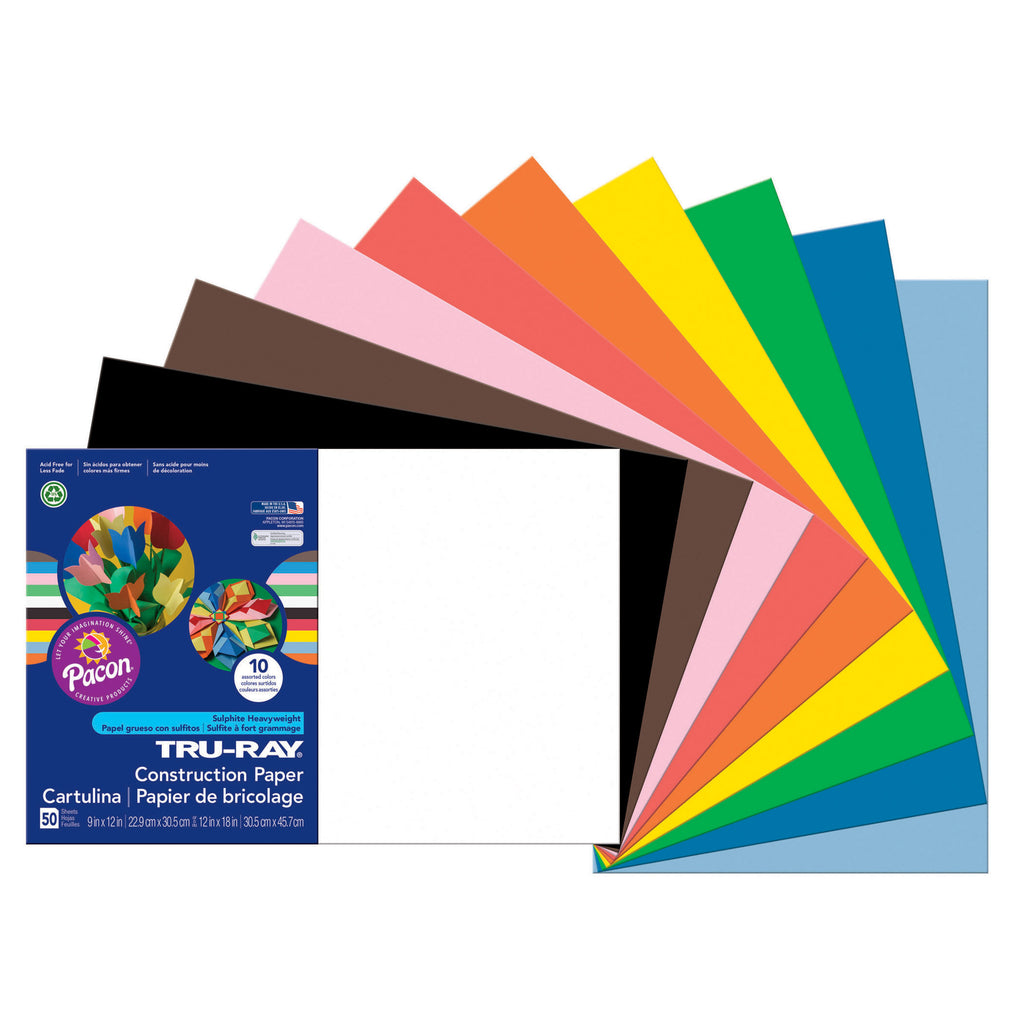 (5 Pk) Tru Ray 12x18 Asst Construction Paper 50sht Per Pk