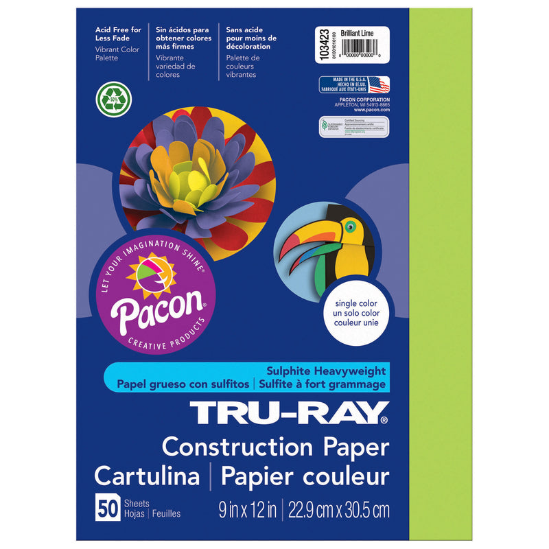 Tru Ray 9 X 12 Brilliant Lime 50sht Construction Paper
