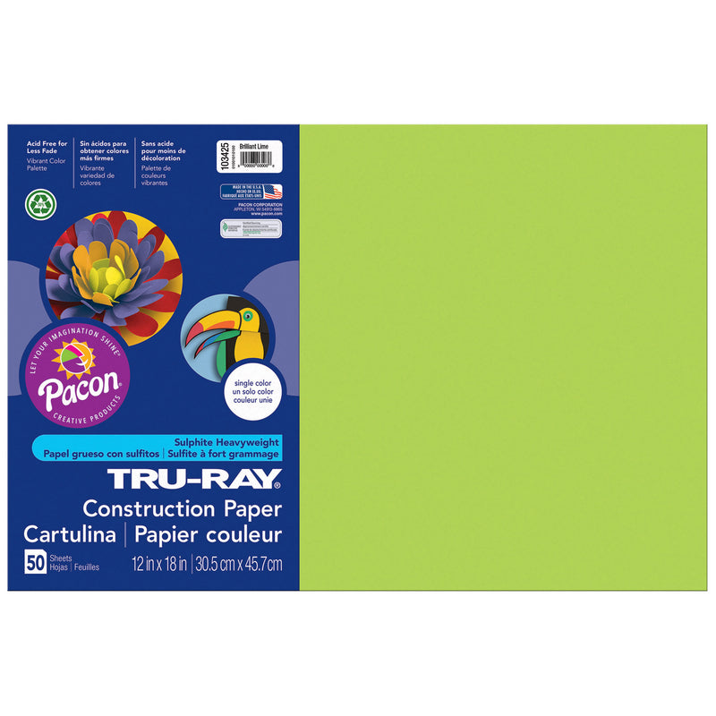 Tru Ray 12x18 Brilliant Lime 50sht Construction Paper