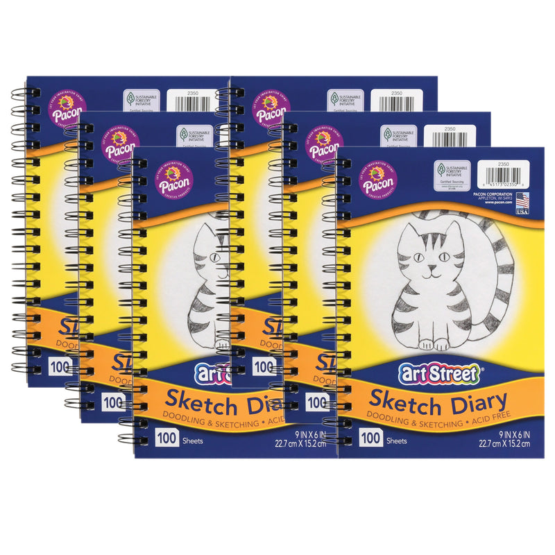 (6 Ea) Sketch Book 9in X 6in 100 Sheets Lightweight