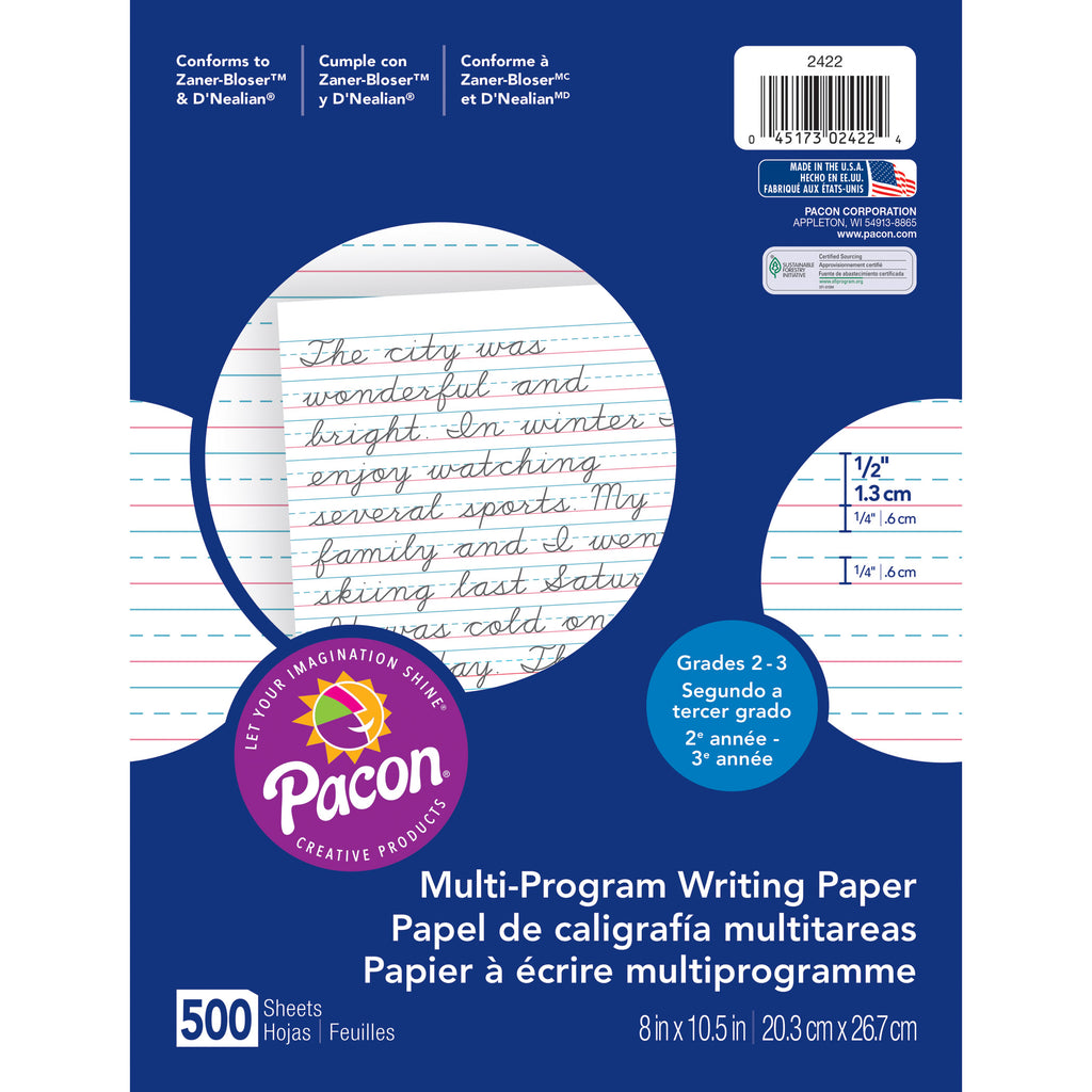 Writing Paper 500 Sht 8x10.5 1-2 In Rule Short Rule