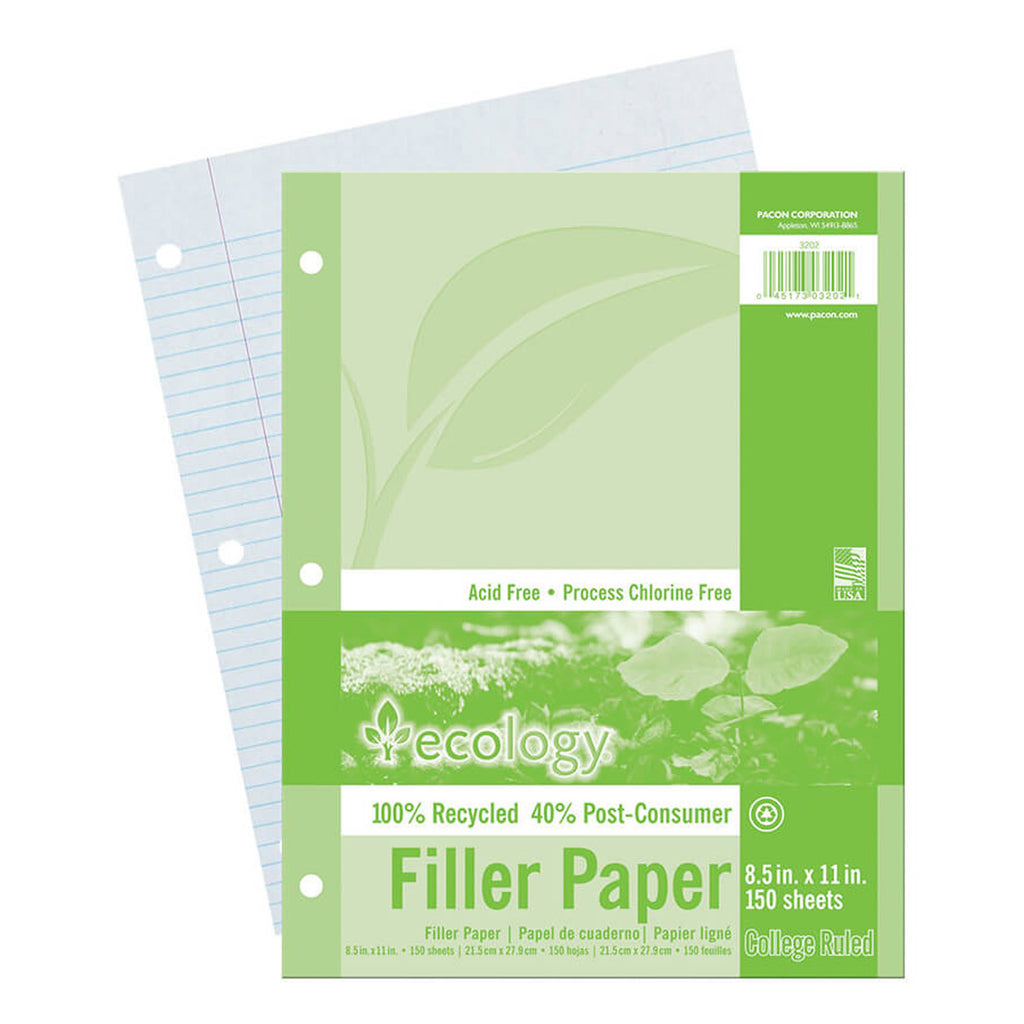 Ecology Recycled Filler Paper 150sh 9-32in College Ruling