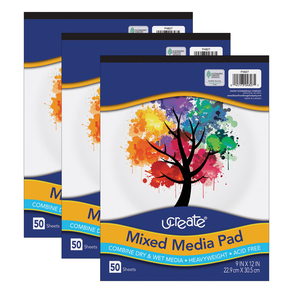 (3 Ea) Mixed Media Pad 9x12 50 Sheets