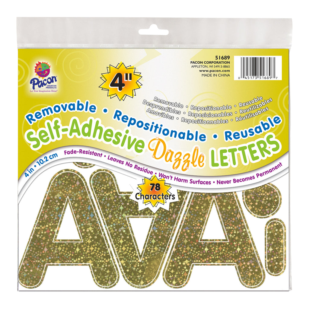 Letters Gold Dazzle Puffy Font 4in Self Adhesive