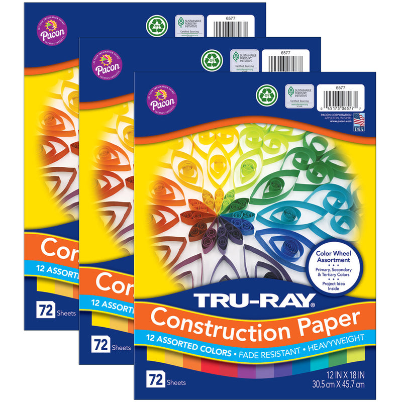 (3 Pk) True-ray Color Wheel Asst 72 Pack 12x18
