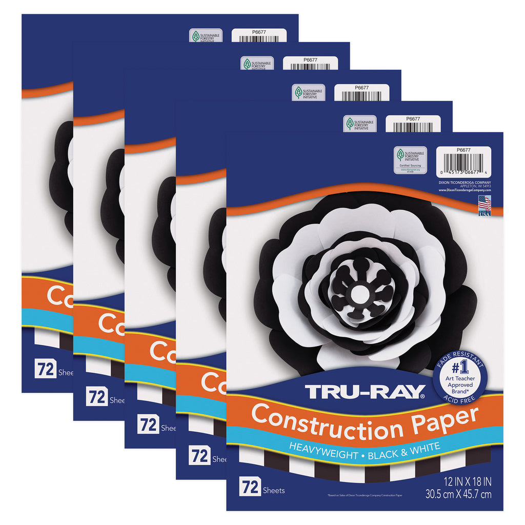 (5 Pk) Construct Paper Blk/wht