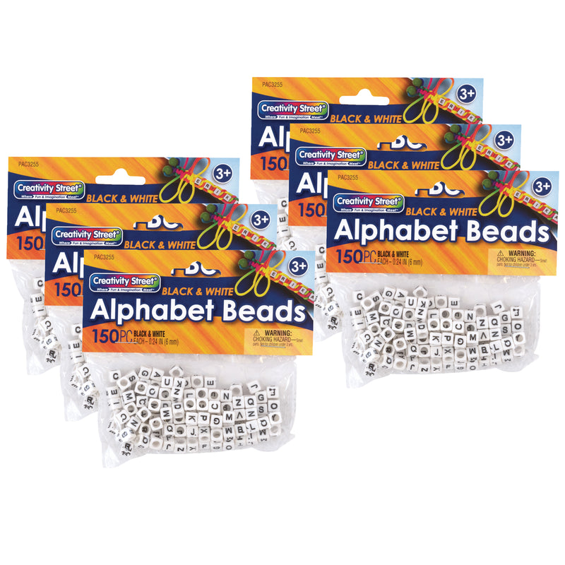 (6 Pk) Alphabet Beads Black & White Creativity Street