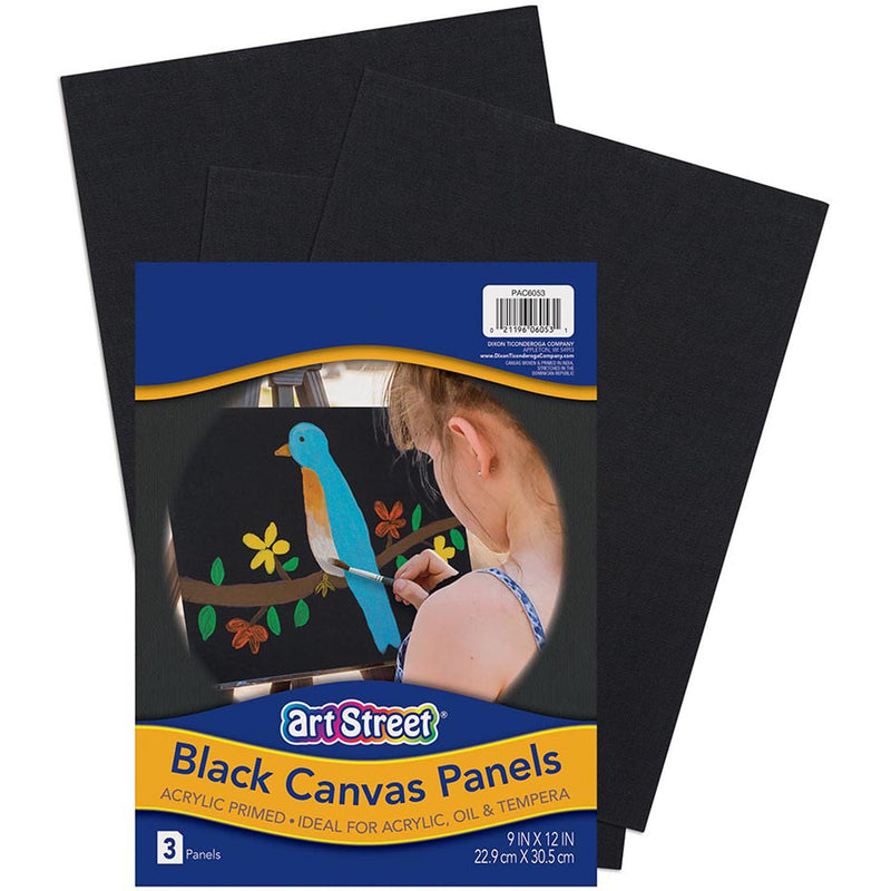 Art Street Canvas Panels Black 3pk 9x12