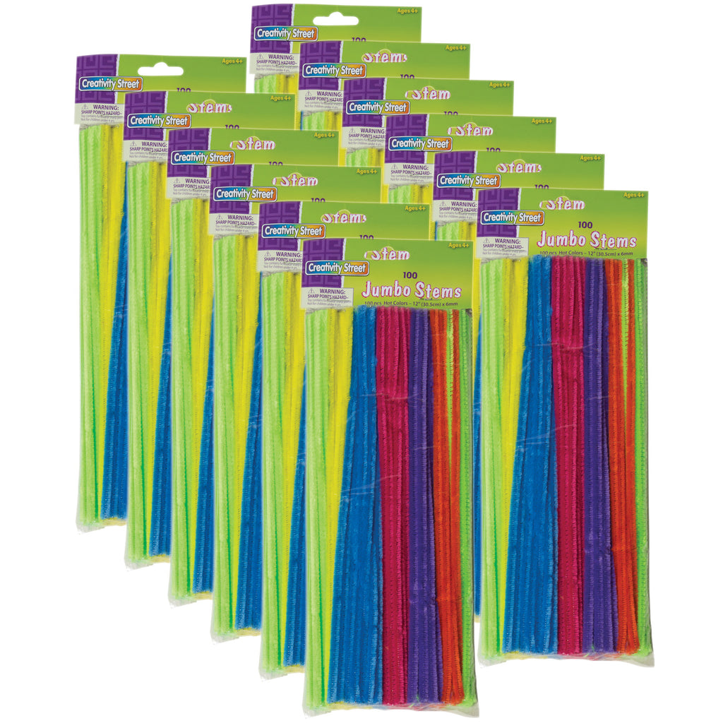 (12 Pk) Jumbo Stems Hot Assorted Colors 100 Pieces