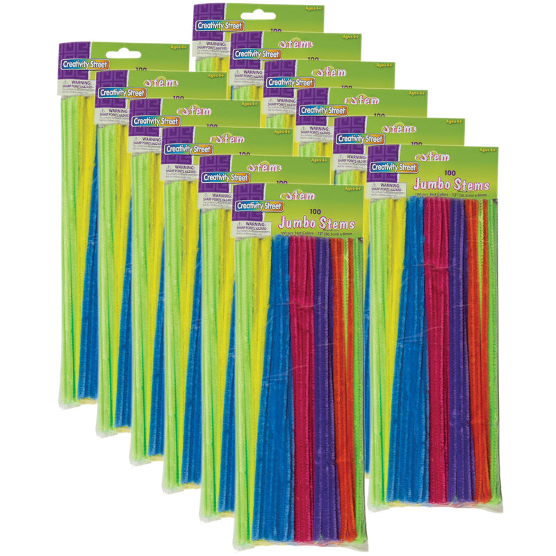 (12 Pk) Jumbo Stems Hot Assorted Colors 100 Pieces