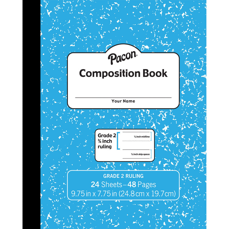 Marble Composition Book Gr 2 Blue 3-4in Ruled W-red Baseline