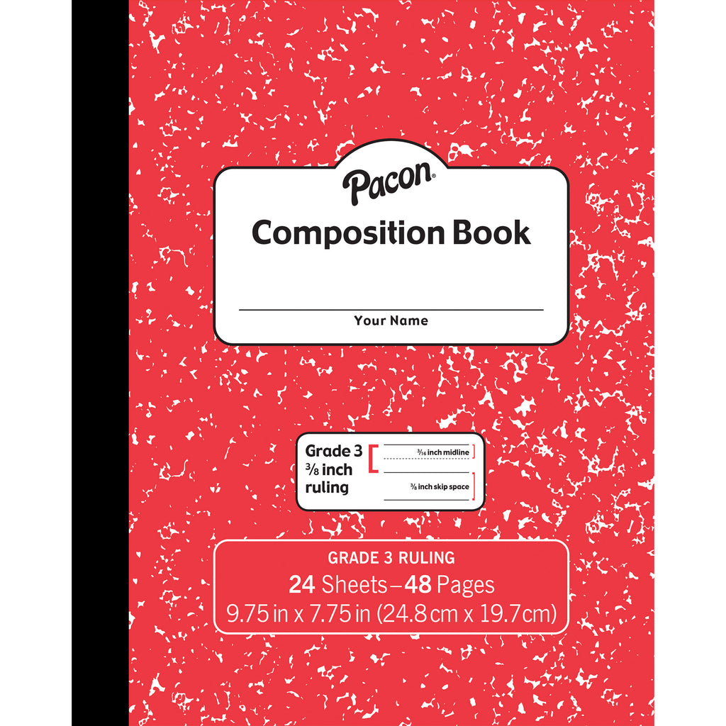 Marble Composition Book Gr 3 Red 3-8in Ruled