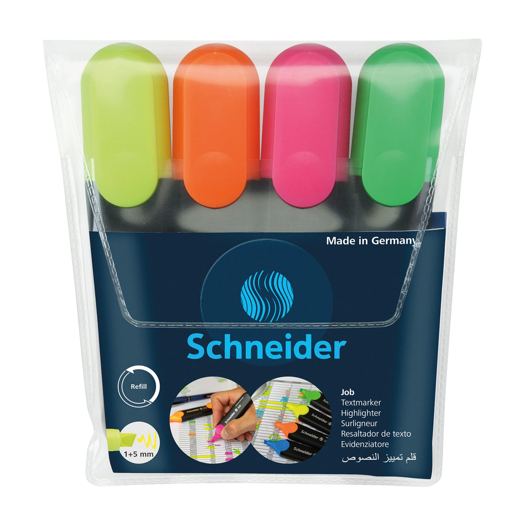 Schneider Job Highlighters Chisel Tip 4 Colors Asstd Org Grn Pnk Ylw